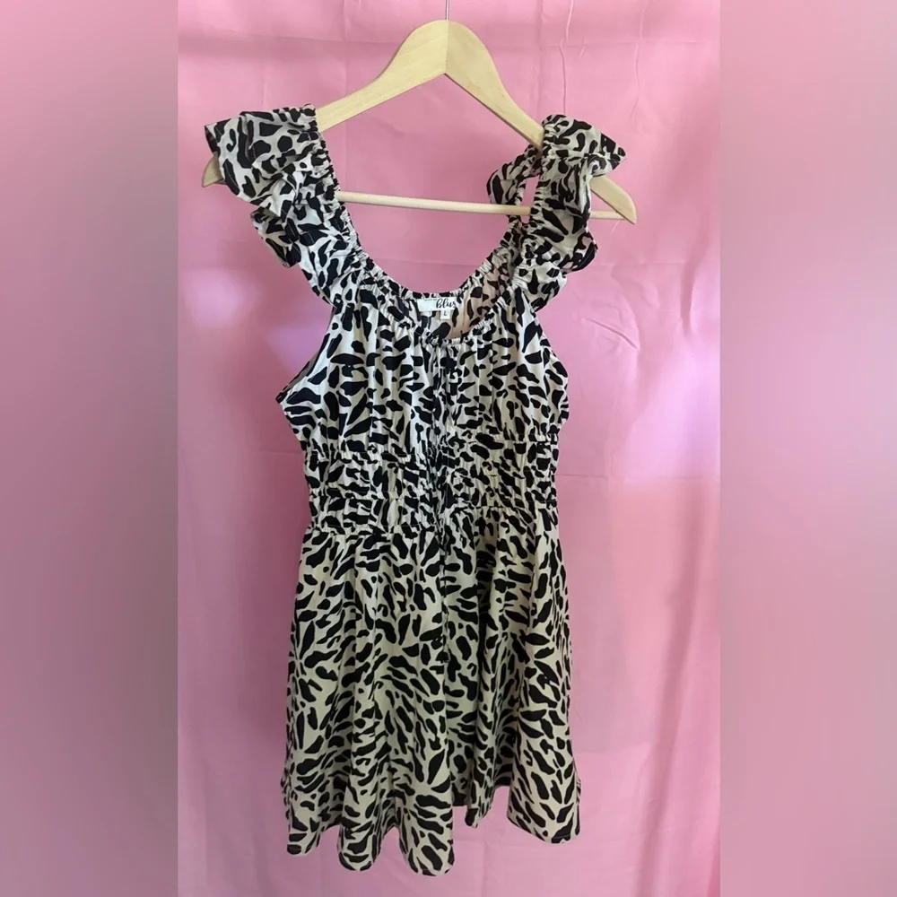 Short Sleeved Ruffle Animal Print Mini Dress - Picture 1 of 5
